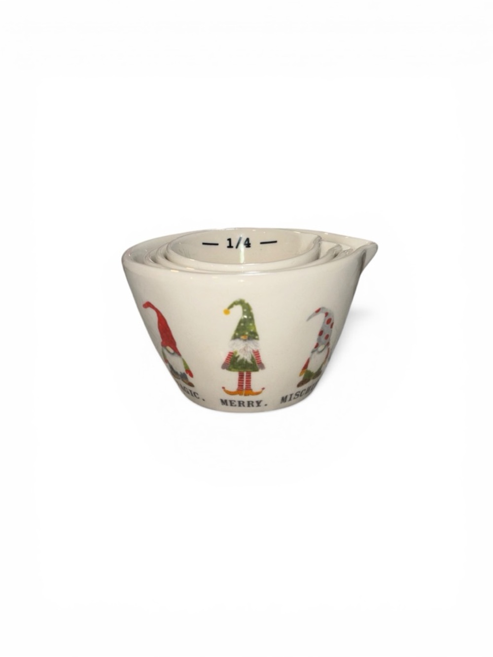 Rae Dunn VHTF Christmas Gnome Set of 4 Measuring Cups - Merry Magic Mischief